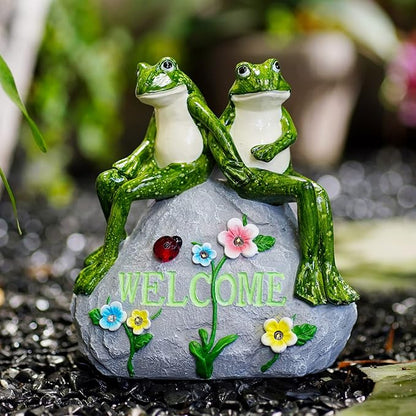 Nacome Solar Garden Outdoor Statues Frog with Succulent and 7 LED Lights - Lawn Decor for Patio, Balcony, Yard Ornament - Unique Housewarming Gifts