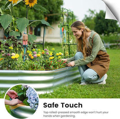 KING BIRD Raised Garden Bed with Wall Trellis Galvanized Planter Garden Box Outdoor for Gardening, Climbing Vegetables, Flowers 3.94x2.95x0.98 Ft, Silver