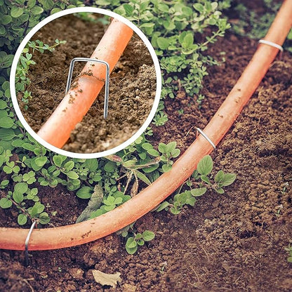 Landscape Staples 4 Inch 50Pcs 12 Gauge Garden Stakes, Heavy Duty Galvanized Garden Staple for Fences, Lawns, Weed Barriers, and Landscape Fabrics, Netting, Irrigation Hose, Floor Mats