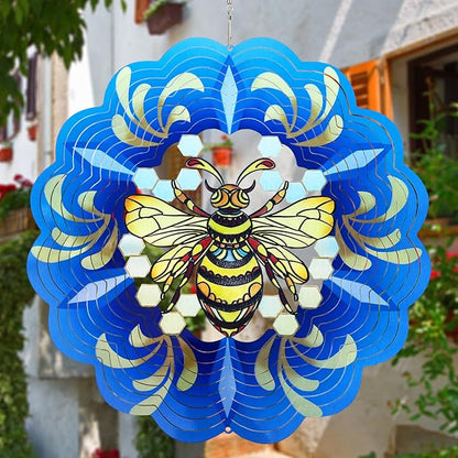 Bee Wind Spinners 3D Hanging Wind Spinner Bee Ornament Gifts for Women Mom Grandma,12inch Metal Spring Wind Kinetic Sculpture for Outdoor&Indoor Decor, Yard Art, Garden Decoration