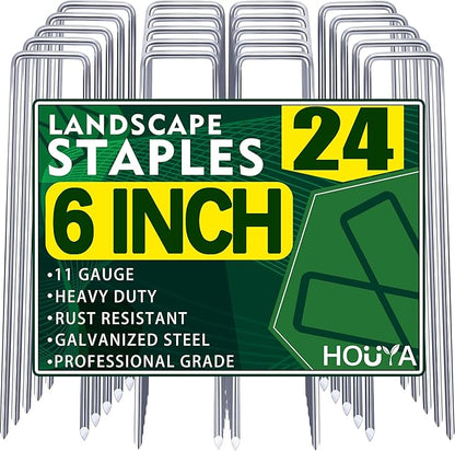 Landscape Staples 6 Inch Garden Stakes Galvanized Garden Staples Pins Anti-Rust Ground Stakes for Weed Barrier, Irrigation Tubing Hose, Yard Lawn SOD, Landscape Fabric, Decoration (24 Pack)