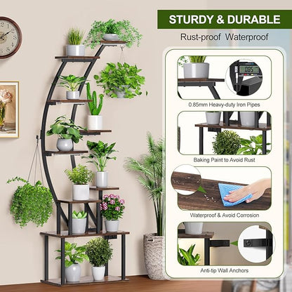 Plant Stand Indoor with Grow Lights, 9 Tiered Metal Plant Shelf Pots For Plant Lovers, 63" Tall Indoor Flower Rack Display Holder Multiple For Room, Corner Large Planter Shelves For Patio,Wall
