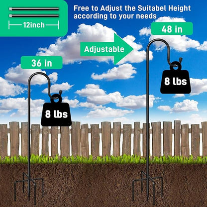 5-Prong Shepherd Hooks for Outdoor 2 Pack Heavy Duty Iron Garden Hooks for Hanging Plants, Bird Feeders, Lanterns, Solar Lights, and Wedding Decor – Rust-Resistant, Adjustable, Easy to Install 48 Inch