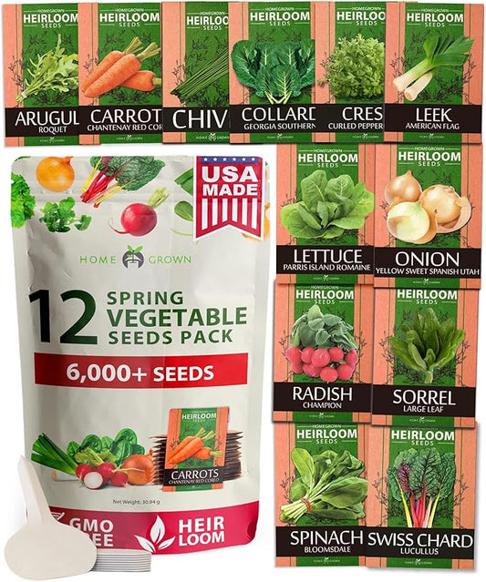 HOME GROWN 6000 Vegetable Seeds for Planting: 12 Spring Varieties of Garden Vegetables in Seed Packets, Garden Seeds for Garden Plants or Hydroponic Seeds - Heirloom Seeds - Non GMO
