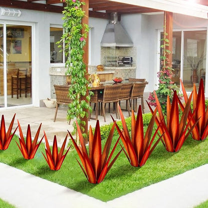 Large Tequila Rustic Sculpture, Rustic Metal Agave Plants for Outdoor Patio Yard, Home Decor Hand Painted Metal Agave Garden Yard Statue, Outdoor Lawn Ornaments Yard Stakes (Red - M)