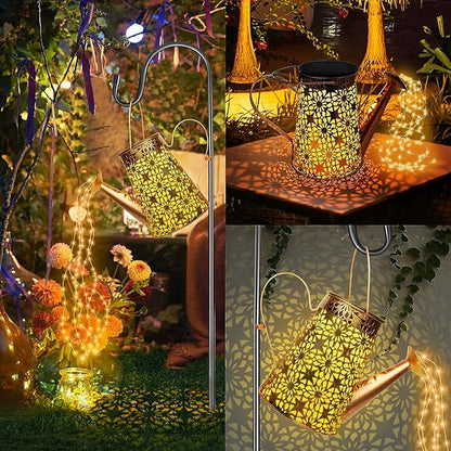 Forlivese 2PCS Solar Watering Can with Lights, Solar Lights Outdoor Decorations with Hanging Solar Garden Lights with Bracket Waterproof Watering Can Landscape Light for Patio Gardening Pathway 36LED