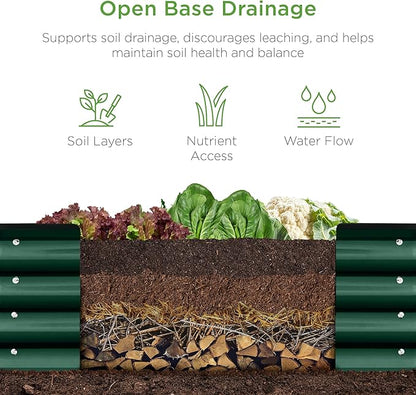 Best Choice Products 8x2x1ft Outdoor Metal Raised Garden Bed, Oval Deep Root Planter Box for Vegetables, Flowers, Herbs, and Succulents w/ 108 Gallon Capacity - Dark Green