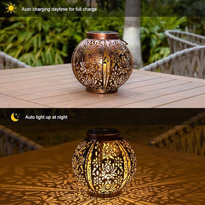 Solar Lanterns Outdoor Waterproof 2 Pack, Hanging Solar Lights for Outside Garden Decor, Decorative Moroccan Lanterns Garden Gifts for Women Mom, Yard, Patio, Porch Decorations