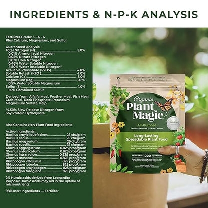 Organic Plant Magic - Truly Organic™ Slow Release Granular Fertilizer : Long-Lasting Plant Food Granules - Indoor & Outdoor Flowers, Vegetable Gardens, Fruit Trees, Shrubs, House Plants [One 4 lb Bag]