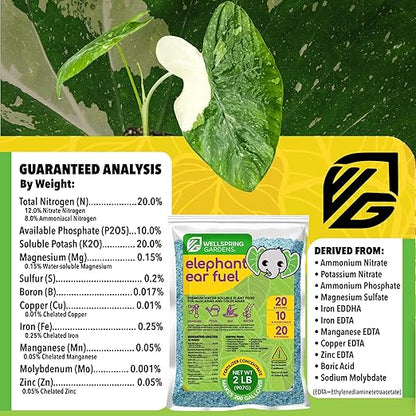 Elephant Ear Fuel Plant Fertilizer - Wellspring Gardens - Plant Food Formula for Alocasias and Colocasias - Complete Soil Nutrients - Lawn and Garden Essentials