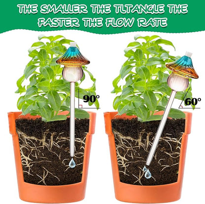 Plant Watering Globes Mushroom, Rainbow Gradient Color Glass Watering Bulbs, Self Watering Planter Insert, Self Watering Globes - Plant Watering Devices for Travel Vacation (2 PCS)
