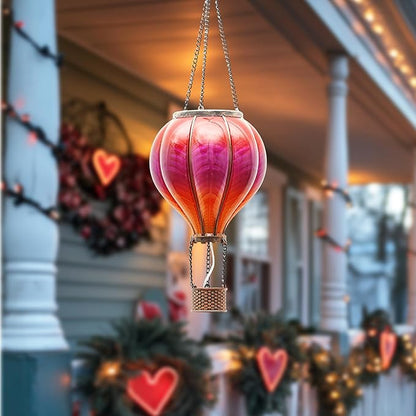 TERESA'S COLLECTIONS Hot Air Balloon Solar Lantern for Garden Decor ,Flickering Flame Hanging Solar Light for Outdoor ,Red Plastic Lamp for Yard Tree Gift for Mom