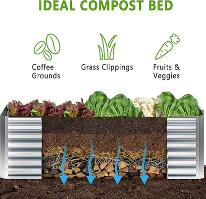 2PCS 6x2x1FT Galvanized Raised Garden Bed,Planter Raised Beds-Metal Garden Box,Large Plant for Outdoor Planting, Vegetables Bed,Flower,Herb-Sliver