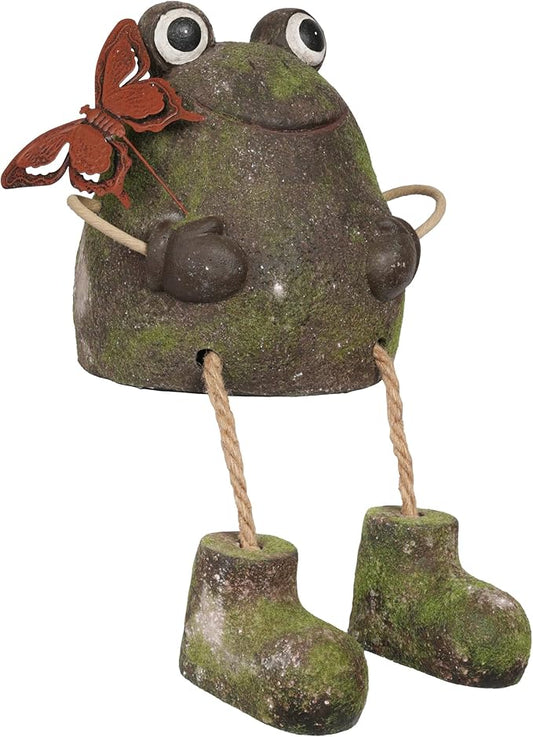 Alpine Corporation MCC836 Indoor/Outdoor Frog with Butterfly Garden Statue, Playful Frog Statue for Yard, 20" H, Green