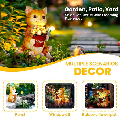 GIGALUMI Solar Garden Decor Flower Pot Cat Statues Outdoor, Birthday Gifts for Women, Gifts for Mom Grandma Senior Elder, Elephant Ornament for Balcony, Garden, Patio, Yard, Lawn