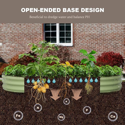 Raised Garden Bed, 8x4x1ft Galvanized Outdoor Planter Beds with Safety Edging and Gloves, Oval Metal Planter Box for Gardening Vegetables Flowers Herb