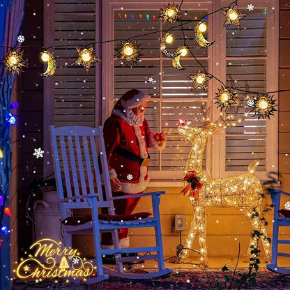 Solar String Lights Outdoor Star Moon Sun 13Ft 153In Led Solar Powered Fairy Decorative Lights for Garden Patio Yard Trees Mothers Day Gifts Wedding Party (Warm White) (Star Moon Sun String Lights)