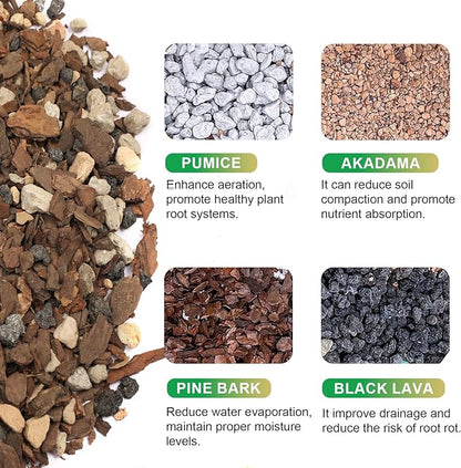 Bonsai Soil Mix 2qt, Potting Soil Mix Ready to Use for Bonsai Tree and Indoor Plants, Composed of Akadama, Lava Rock, Prumice, Bark