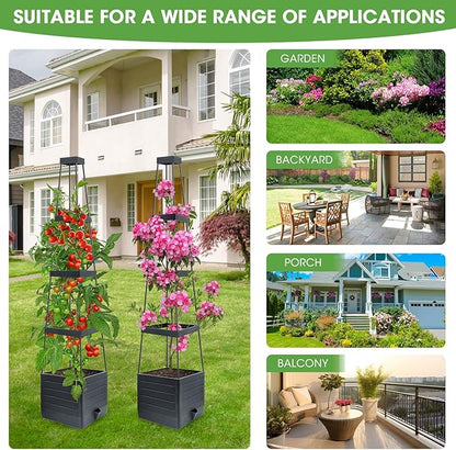 Raised Garden Bed Planter Box with Trellis, 58” Tomato Cage Planter Raised Garden Bed with Trellis for Climbing Vegetables Plants Tomato Cage w/Self-Watering, Indoor Outdoor Use (2)