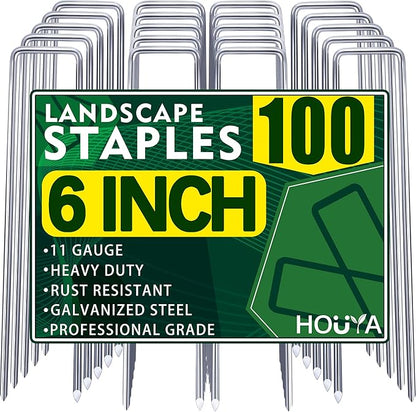 Landscape Staples 6 Inch Garden Stakes Galvanized Garden Staples Pins Anti-Rust Ground Stakes for Weed Barrier, Irrigation Tubing Hose, Yard Lawn SOD, Landscape Fabric, Decoration (100 Pack)