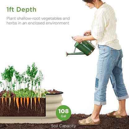 Best Choice Products 8x2x1ft Outdoor Metal Raised Garden Bed, Oval Deep Root Planter Box for Vegetables, Flowers, Herbs, and Succulents w/ 108 Gallon Capacity - Beige
