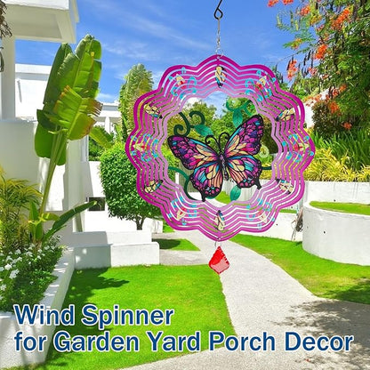 Butterfly Metal Wind Spinners - 12 Inch Hanging Metal Wind Spinner for Outdoor & Indoor Decor, Butterfly Kinetic Sculpture for Christmas Ornament Gifts, Yard Art and Garden Decorations