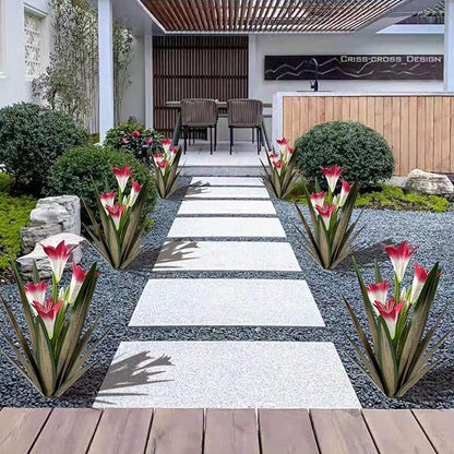 Homight Metal Agave Plant Outdoor Decoration Outdoor Garden Decoration Lily Mexican Yard Art Plant Garden Agave Lily Decorative Garden Gift… (3 Big Red Lilies)