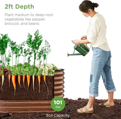 Best Choice Products 4x2x2ft Outdoor Metal Raised Garden Bed, Oval Deep Root Planter Box for Vegetables, Flowers, Herbs, and Succulents w/ 101 Gallon Capacity, Rubber Edge Guard - Wood Grain