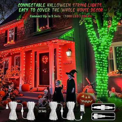 JMEXSUSS 200 LED Christmas String Lights Outdoor, Red & Green Christmas Lights Clear Wire, 11 Modes Connectable Twinkle String Lights Plug in for Christmas Halloween Garden Home Decorations