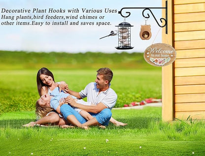 Plant Hook 4Pcs Hanging Basket Hooks,9in Plant Hangers Outdoor/Indoor,Black Plant Bracket Hook for Hanging Flower Baskets,Bird Feeder Hanger