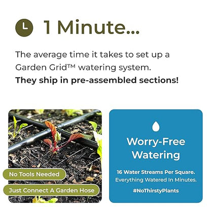 Garden Grid Watering System | Raised Bed Watering System - Leading All Drip Irrigation System, Soaker Hose, & Garden Sprinkler Kits | Easiest Setup, Highest Quality, US Made - 2x4 (22.5"x44")