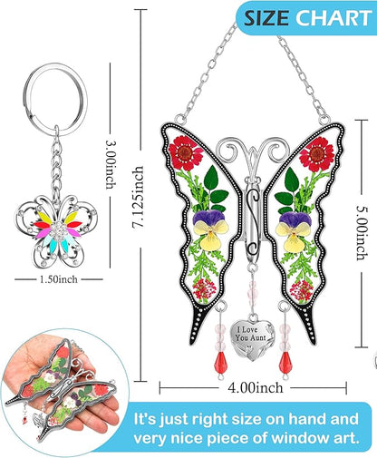 KY&BOSAM I Love You Aunt Butterfly Suncatcher for Windows Gifts for Aunt Pressed Flower Between Wings Glass Metal Engraved Charm Gifts for Aunt Mother's Day Valentine's Birthday Thanksgiving Christmas