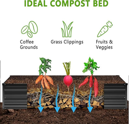 2PCS 8x4x1FT Galvanized Raised Garden Bed Kit,Vegetable Boxes-Rectangle Metal Flower Box,Large Planter Raised Beds Outdoor Garden for Planting,Fruit,Herb-Black