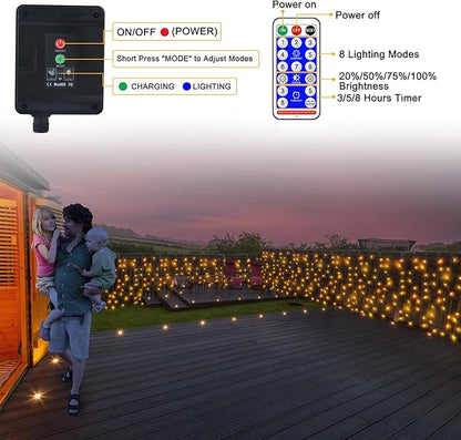 Solar Powered Curtain Lights 33ftx 3ft 500 LED Outdoor Curtain Lights Waterproof with Remote Timer for Garden Patio Fence Wedding Wall Gazebo Decor - Warm White