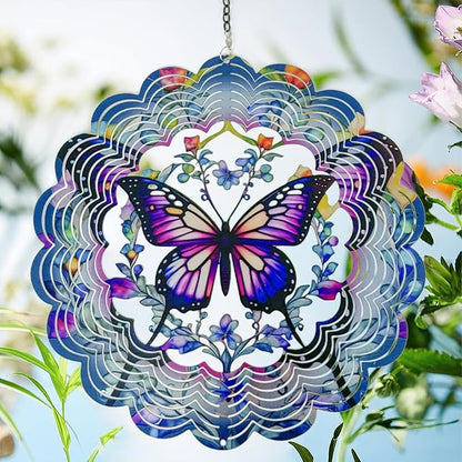 Wind Spinners Metal Butterfly - Butterfly Gifts for Women Mom Grandma Wife, Hanging Wind Spinner for Outdoor & Indoor Decorations, 12 inch 3D Wind Spinner for Ornament Gifts
