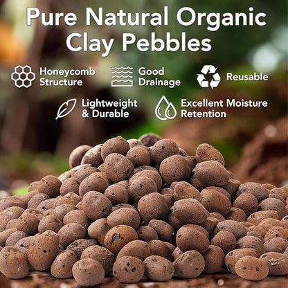 8 LBS Organic Clay Pebbles 4mm-16mm Leca for Plants 100% Natural Hydroton Clay Pebbles for Hydroponic Growing Gardening Orchids Drainage Decoration Aquaponics