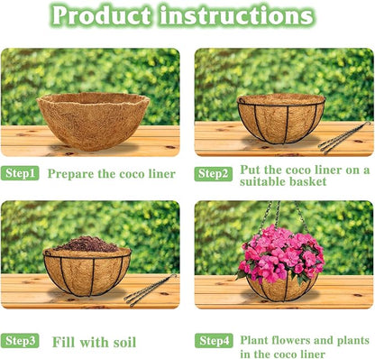 ZeeDix 3 Pack 12 Inch Metal Round Hanging Planter Basket with Coconut Liners Replacement, Hanging planters Baskets with Natural Coco Liner for Outdoor Indoor Planters Flowers Vegetables