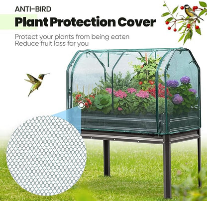 KING BIRD Large Raised Garden Bed with Cover & Netting Galvanized Elevated Planter Box with Legs 48×24×56 in for Backyard, Patio, Balcony, 400lb Capacity, Dark Grey