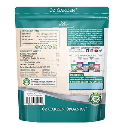 Organic Langbeinite 0-0-22 Sul-Po-Mag 4LB - Made in USA Soil Amendment for Indoor/Outdoor Plants & Flower Gardens. Water Soluble Potassium/Magnesium/Sulfur. Low Chlorine Fertilizer. OMRI Listed