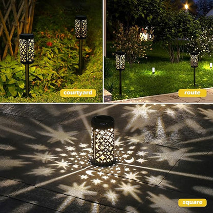 Solar Pathway Lights 6 Pack Star Moon Solar Lights Waterproof Garden Light for Yard Lawn Path Patio Outdoor Decor Gifts Warm White (Modern)