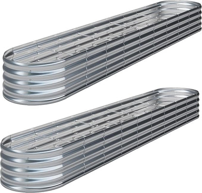KFN 2PCS 12x1.8x1FT Galvanized Raised Garden Bed,Raised Garden Bed Kit-Oval Metal Vegetable Box,Large Planter Flower Boxes Outdoor,Planting for Vegetables,Flower,Herb,Sliver,0.7mm