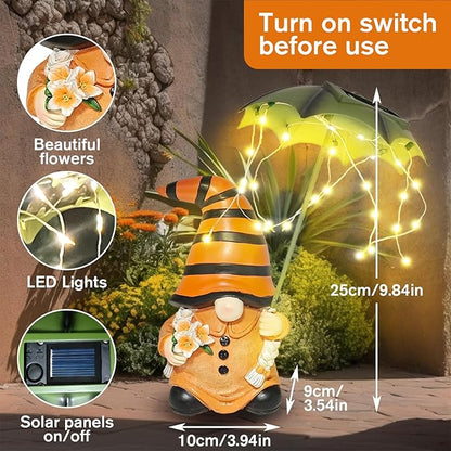Garden Gnomes Outdoor Statues Decorations - Solar Gnome Figures with Umbrella Lights,Gnome Ornaments,Outside Patio Lawn Yard Art Decor,Funny Garden Gnomes Gifts for Women/Mom Birthdays