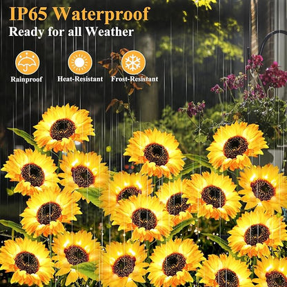 Solar Garden Lights Outdoor Waterproof, 2 Pack Solar Powered Decorative Sunflower Garden Stake Lights for Outdoor Patio Pathway Walkway Landscape Yard Cemetery Grave Decorations