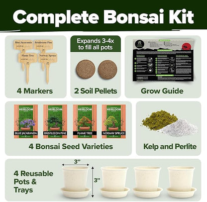HOME GROWN Bonsai Tree Kit, Grow Your Own: Premium 4 Bonsai Trees Starter Kit | Unique Japanese Gardening Gift for Moms, Women, Men, Beginners & Gardeners | Creative Crafts for Adults BK1-2nd-MF