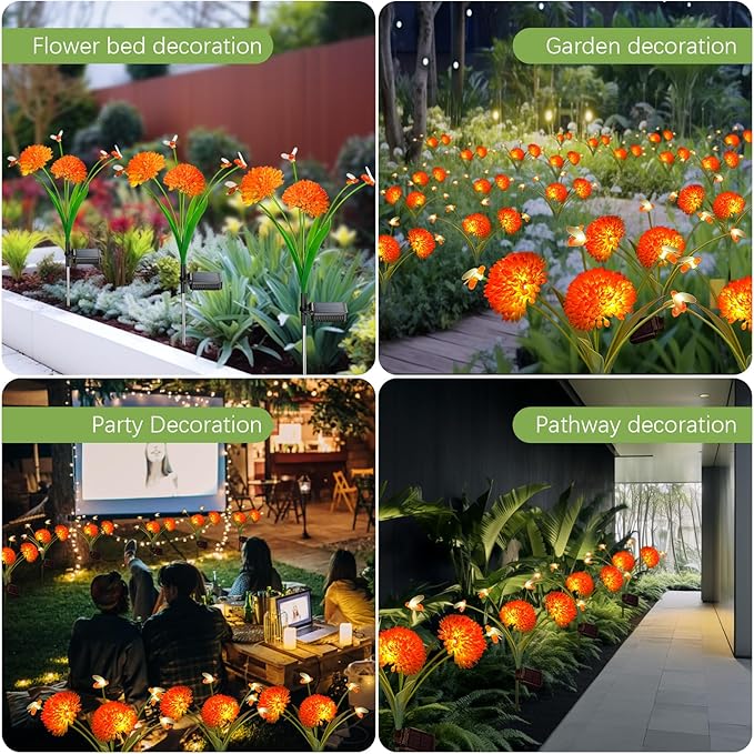 Solar Garden Lights, 8 Pack Solar Swaying Bee Lights with Flowers, Waterproof Solar Firefly Lights Outdoor for Garden Patio Yard Pathway Fall Decoration, Gifts for Women Mother's Day