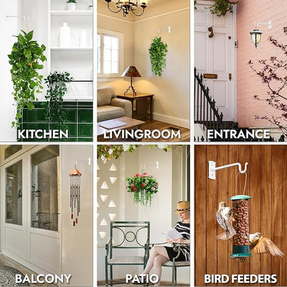 RTZEN Plant Hangers Outdoor or Indoor - Wrought Iron Metal Hanger Indoor Hook - Heavy Duty Wall Bracket Hooks for Hanging Plants Baskets Lanterns Wind Chimes - 2 Pack (White Shepherds Hooks)