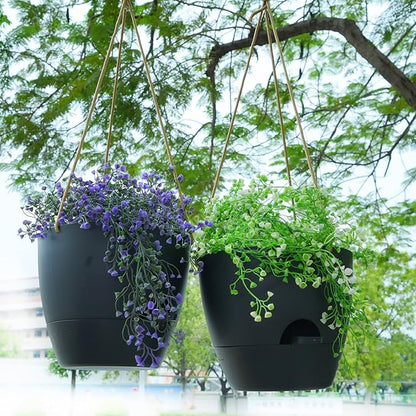 10 Inch Self Watering Hanging Pots, 2 Pack Hanging Planters with 40oZ Deep Reservior for Indoor Outdoor Plants Flowers, Black