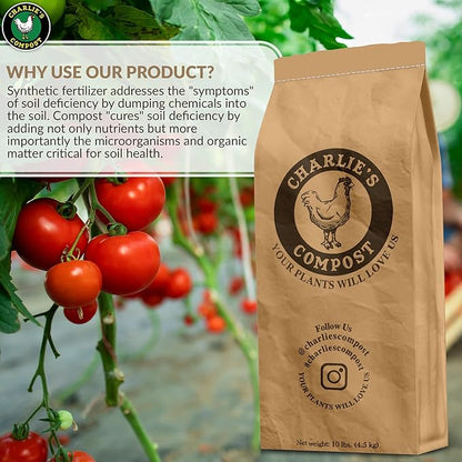Charlie's Compost - Organic Fertilizer for Home Gardens, Raised Beds, Containers, Natural Soil Amendment with Biochar 10lb