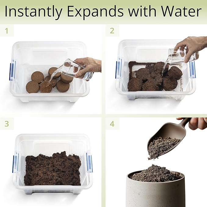 Coconut Coir Potting Soil for Indoor Plants - Expands to 5 Quart (11 lb) | Perfect for General Houseplants, Herbs, and Bonsai Trees - Expands with Water