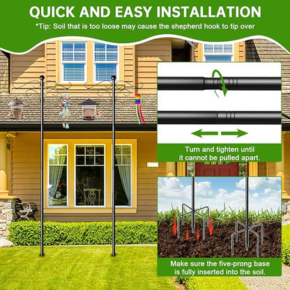 Shepherds Hooks for Outdoor, 108 Inch Heavy Duty Bird Feeder Pole with 5 Prongs Base, Adjustable Shepherds Hook for Hanging Birdhouses, Lanterns, Plant Baskets, Wind Chimes